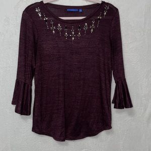 Purple Apt 9 3/4 sleeve (bell sleeve) top. Size small
